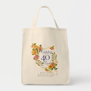 Gold Rose Ribbon 40th Birthday Tote Bag