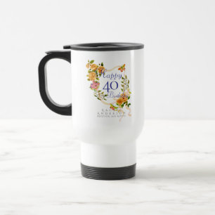 Gold Rose Ribbon 40th Birthday Travel Mug