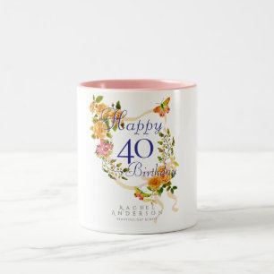 Gold Rose Ribbon 40th Birthday Two-Tone Coffee Mug