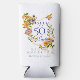 Gold Rose Ribbon 50th Birthday Cooler
