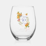 Gold Rose Ribbon 50th Birthday Stemless Wine Glass<br><div class="desc">Lovely and elegant rose with butterfly.</div>