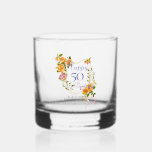 Gold Rose Ribbon 50th Birthday Whiskey Glass<br><div class="desc">Lovely and elegant rose with butterfly.</div>