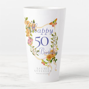 Gold Rose Ribbon Birthday Latte Mug
