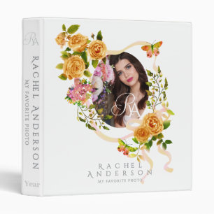 Gold Rose Ribbon Chic Photo White Binder