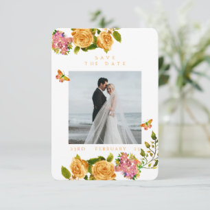 Gold Rose Ribbon Monogram Photo Wedding  Save The Date