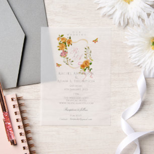 Gold Rose Ribbon Monogram Wedding  Invitation
