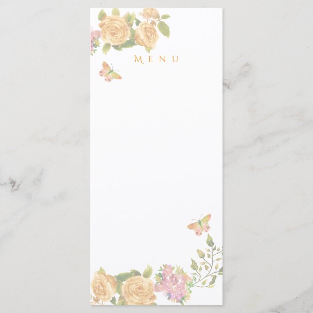 Gold Rose Ribbon Monogram Wedding  Menu (Front)