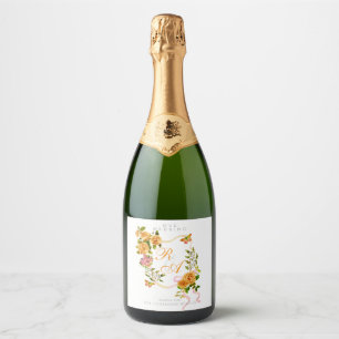 Gold Rose Ribbon Monogram Wedding  Sparkling Wine Label