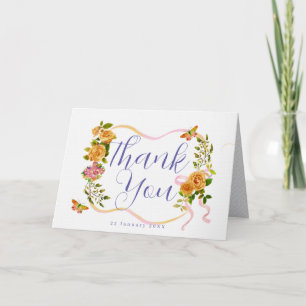 Gold Rose Ribbon Thank You Card
