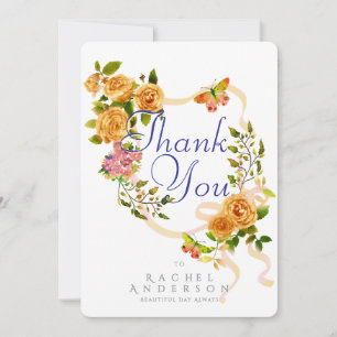 Gold Rose Ribbon Thank You Holiday Card