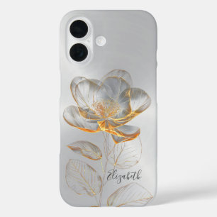 Gold Rose Silver Add Name iPhone 16 Case