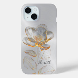Gold Rose Silver Add Name  iPhone 15 Case