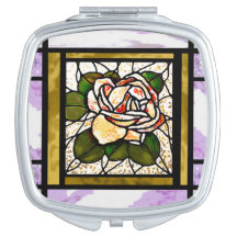 Gold Rose Stained Glass Art Deco Compact Mirror