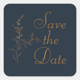Gold Rose Stem Save the Date Sticker