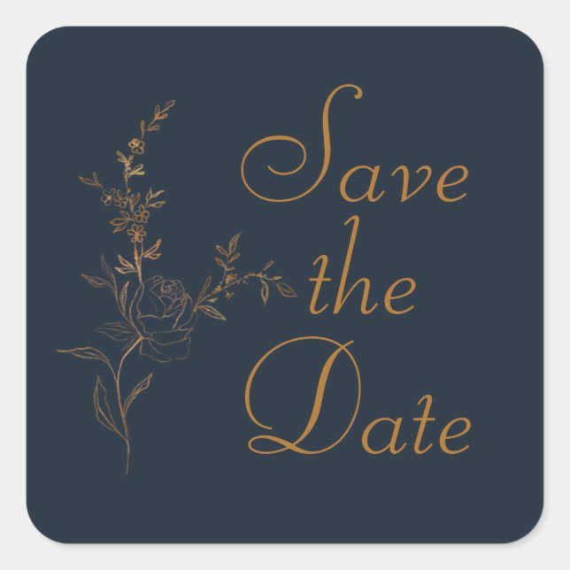 Gold Rose Stem Save the Date Sticker (Front)
