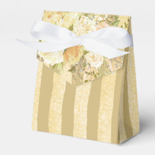 Gold Rose Stripe Floral Favour Box