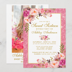 Gold Rose Sweet 16 Invitation d'anniversaire   Ret