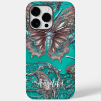 Gold Rose Teal Butterfly Personalized Name