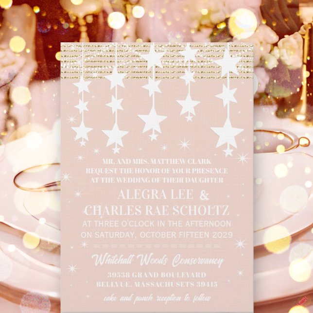 Gold Rose Wedding Chalkboard Under the Stars Invitation (Creator Uploaded)