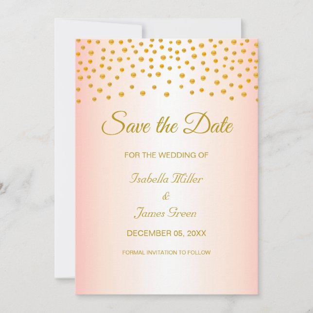 Gold Rose Wedding Save the Date Invitation (Front)