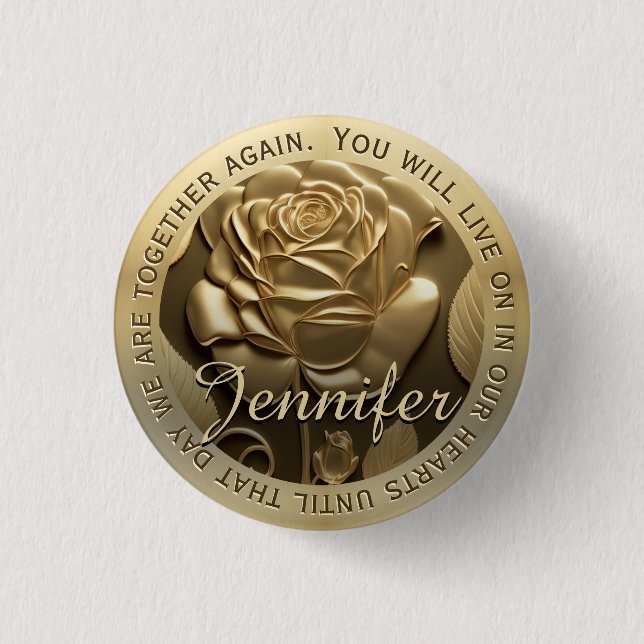 Gold Rose with Name Memorial 1 Inch Round Button (Front)