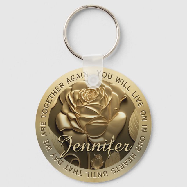 Gold Rose with Name Memorial Keychain (Front)