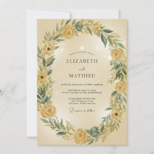 Gold Rose Wreath Wedding Invitation