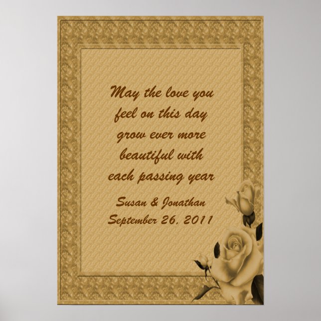 Gold Rosebuds Floral Customizable Wedding Poster (Front)