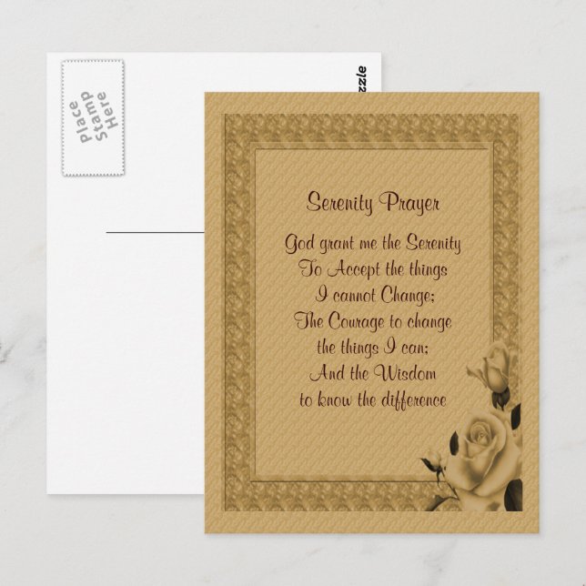 Gold Rosebuds Serenity Prayer Postcard (Front/Back)