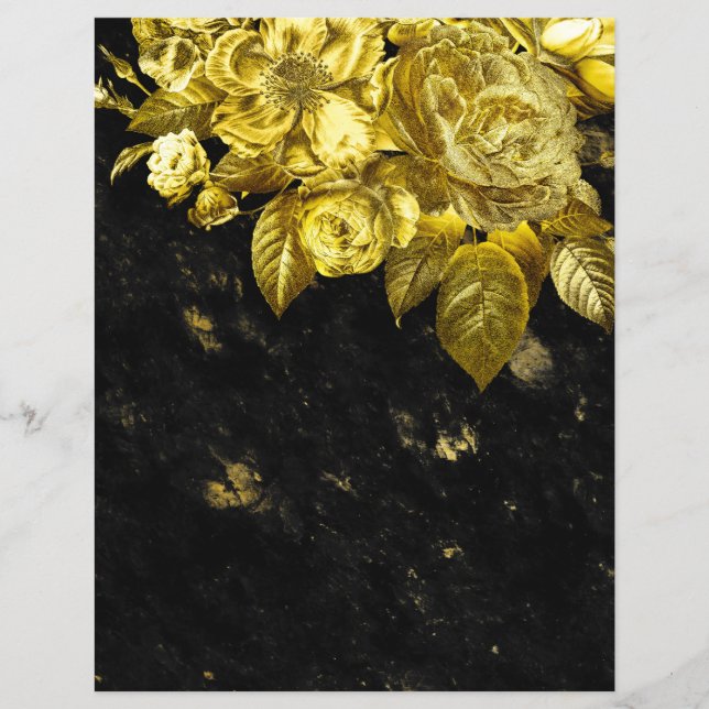 Gold roses and black marble scrapbook paper (Front)