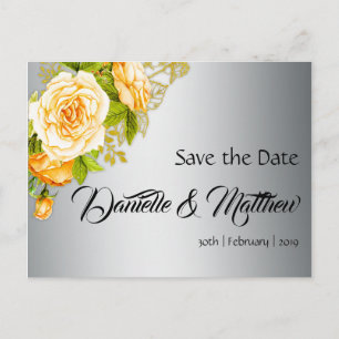 Gold Roses and Silver Wedding Save the Date Announcement Postcard