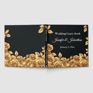 Gold Roses Custom Background Wedding  Guest Book