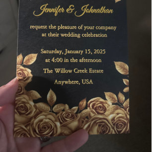 Gold Roses Custom Background Wedding Invitation