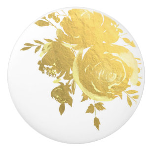 Gold Roses Faux Foil Elegant Modern Floral Glam Ceramic Knob