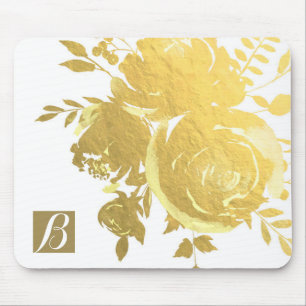 Gold Roses Faux Foil Elegant Modern Floral Glam Mouse Pad