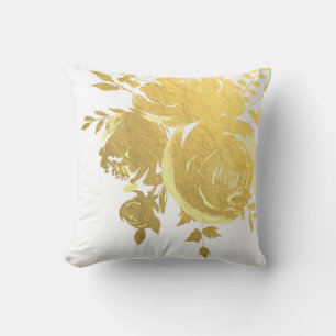 Gold Roses Faux Foil Elegant Modern Floral Wedding Throw Pillow