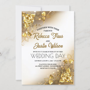 Gold Roses Floral Modern Boho Invitation