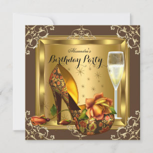 Gold Roses High Heels Champagne Elegant Party Invitation