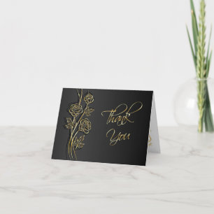 Gold roses on black, swirls Wedding Thank You
