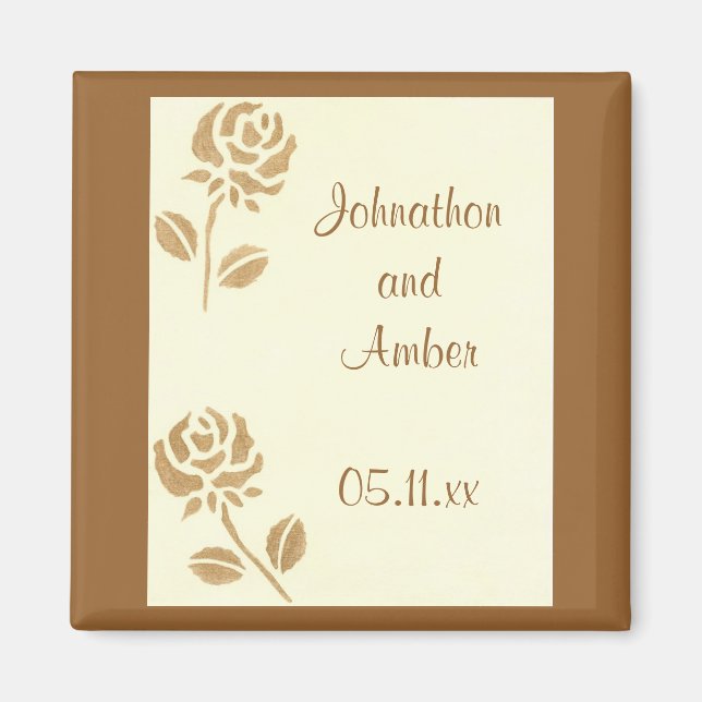 Gold Roses Save the date Wedding Magnets (Front)