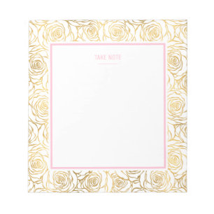 Gold Roses with Pink Notepad