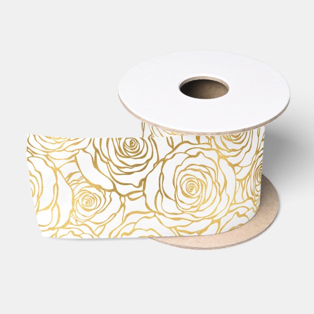 Gold Roses with Pink Satin Ribbon (Spool)