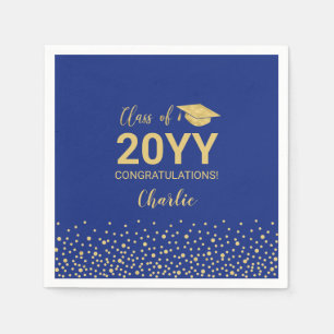Gold Royal Blue Confetti Class of Graduation Party Napkin