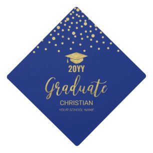 Gold & Royal Blue Confetti Graduation Cap