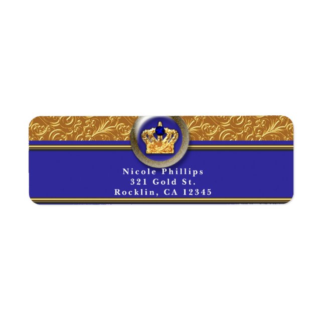 Gold & Royal Blue Crown Birthday Party Invitation (Front)