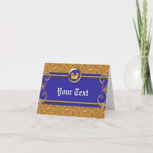 Gold & Royal Blue Crown Birthday Party Thank You (Front)