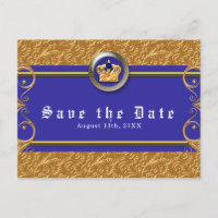 Gold & Royal Blue Crown Elegant Glam Save the Date