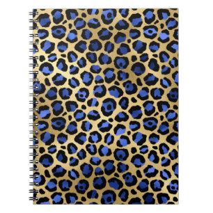 Gold & Royal Blue Glam Leopard Spots Print Notebook