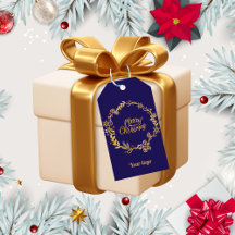 Gold & Royal blue MerryChristmas business gift tag