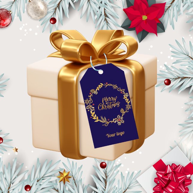 Gold & Royal blue MerryChristmas business gift tag (Creator Uploaded)